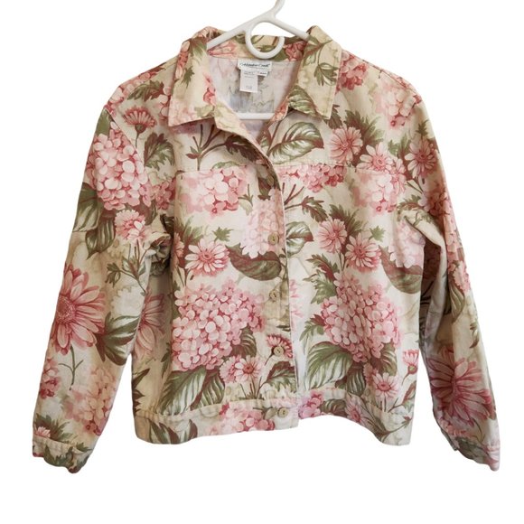 Coldwater Creek Jackets & Blazers - Coldwater Creek Floral Pink Denim Boxy Fit Jacket Size PM (Petite Medium)